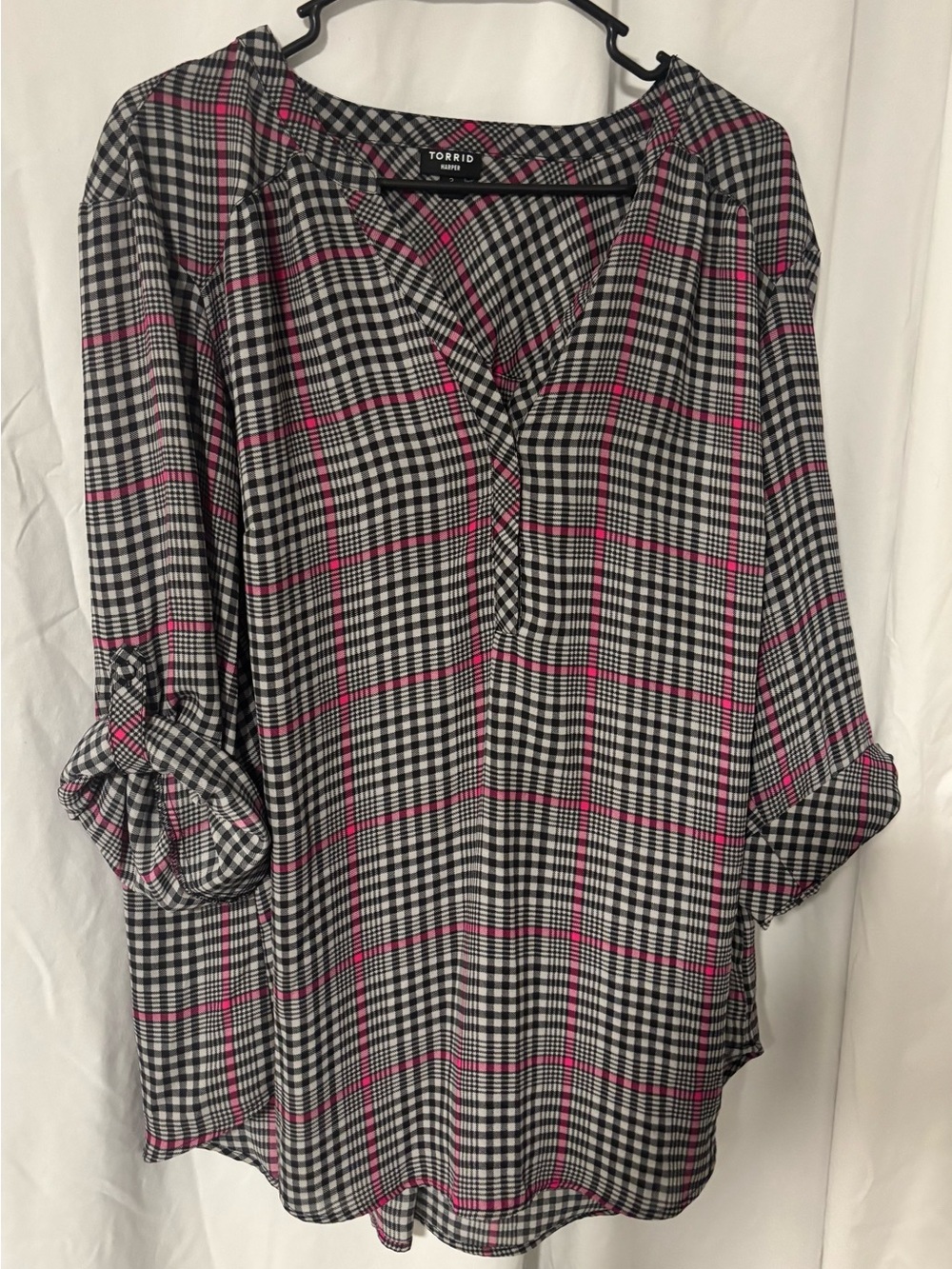 torrid Black Plaid Tunic with Pink Windowpane Accents